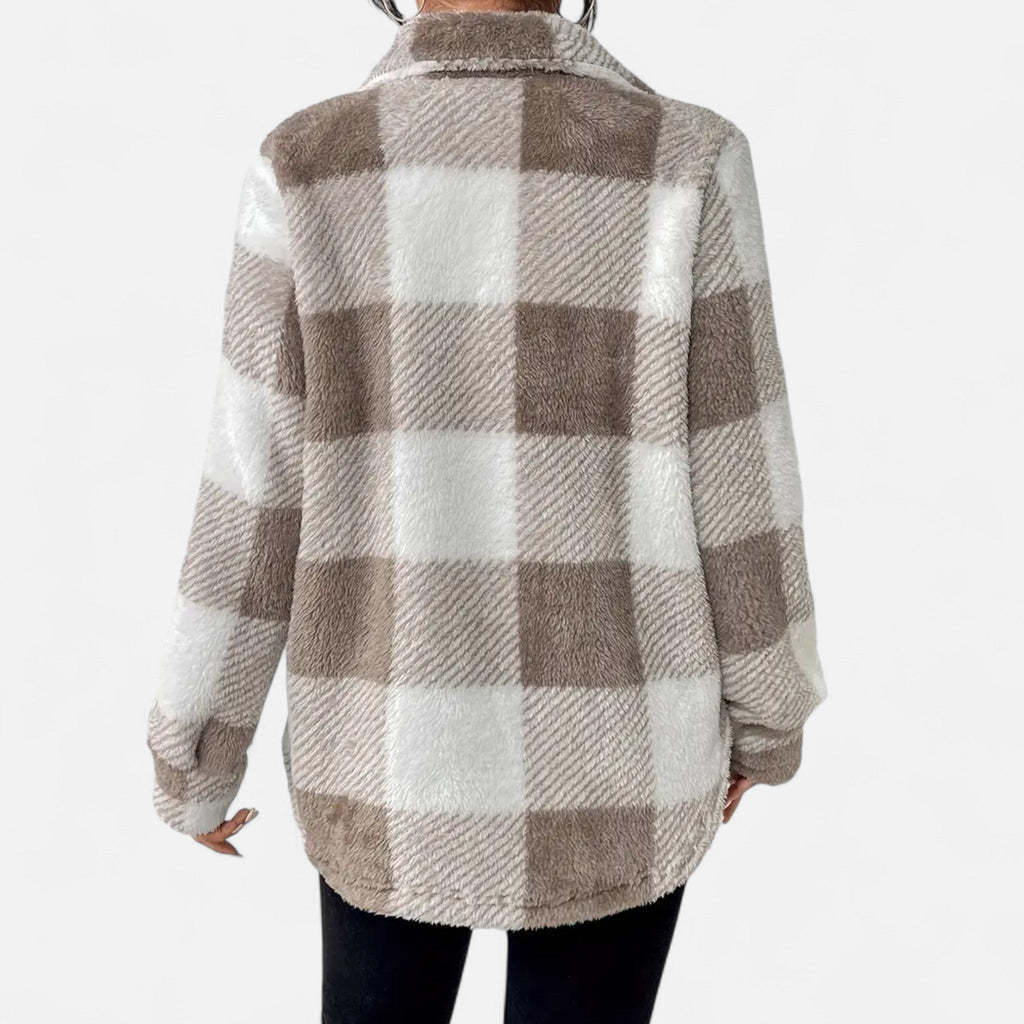 Sophie Laurent | Plush Checkered Sherpa Jacket For Women