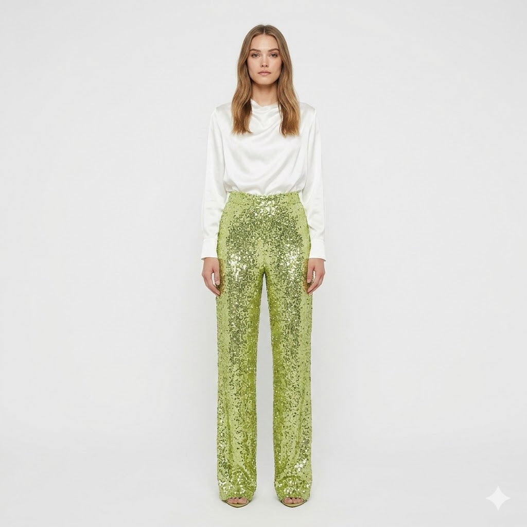 Valentina Rossi | Sequin Straight-Leg Party Pants For Women