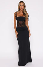 Linen Blend Lace Corset Maxi Dress for Women