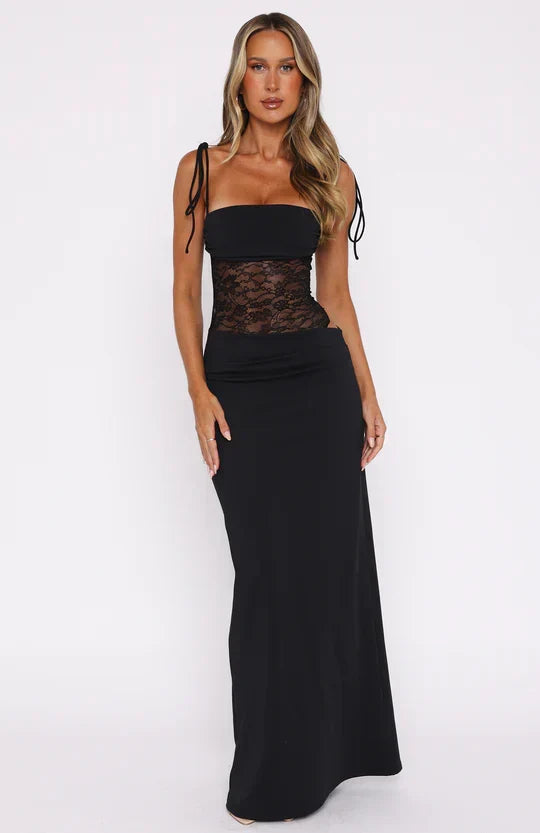 Linen Blend Lace Corset Maxi Dress for Women
