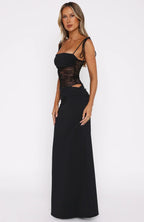 Linen Blend Lace Corset Maxi Dress for Women