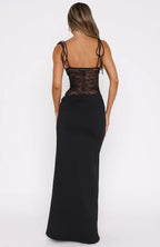 Linen Blend Lace Corset Maxi Dress for Women