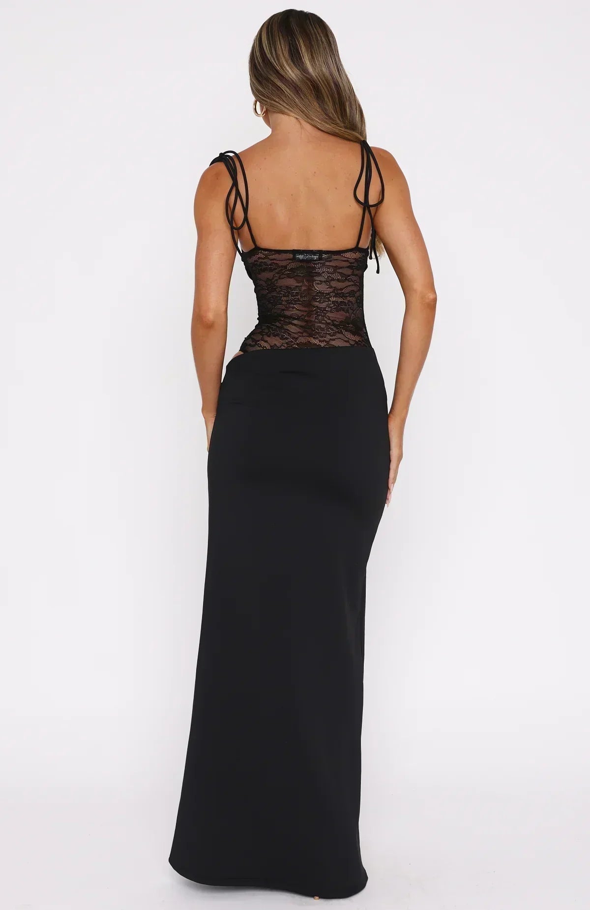 Linen Blend Lace Corset Maxi Dress for Women