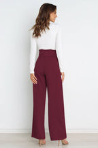 Women's High-Waist Wide Leg Knit Blend Trousers with Tie Belt