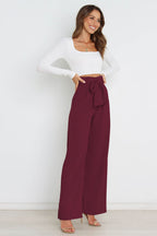 Women's High-Waist Wide Leg Knit Blend Trousers with Tie Belt