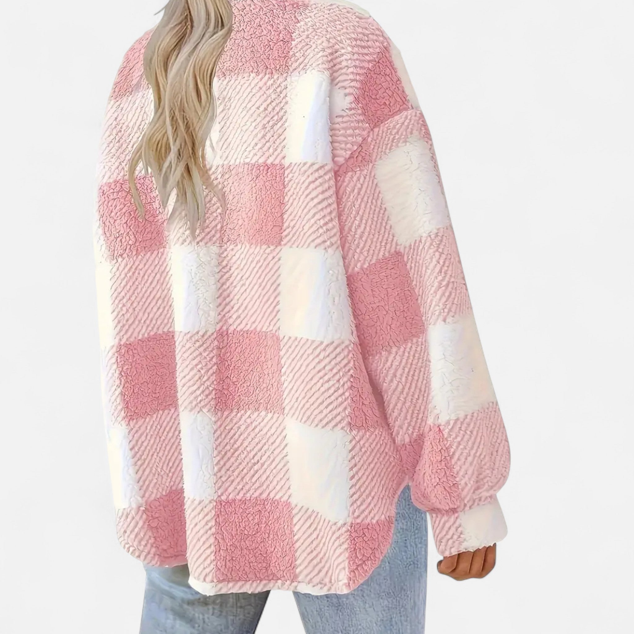 Sophie Laurent | Plush Checkered Sherpa Jacket For Women