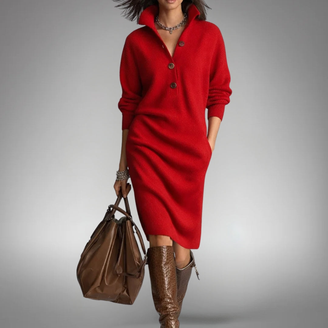 Women's Wool Mix Knit Quarter-Button Polo Dress