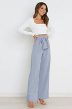 Women's High-Waist Wide Leg Knit Blend Trousers with Tie Belt