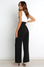 Women's High-Waist Wide Leg Knit Blend Trousers with Tie Belt