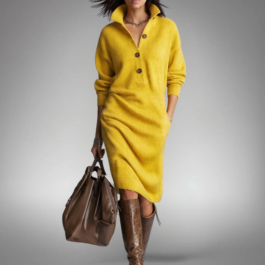 Women's Wool Mix Knit Quarter-Button Polo Dress
