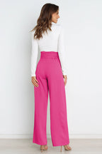 Women's High-Waist Wide Leg Knit Blend Trousers with Tie Belt