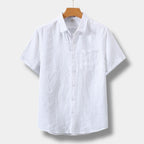 Men's Linen Short Sleeve Button Down Shirt with Chest Pocket