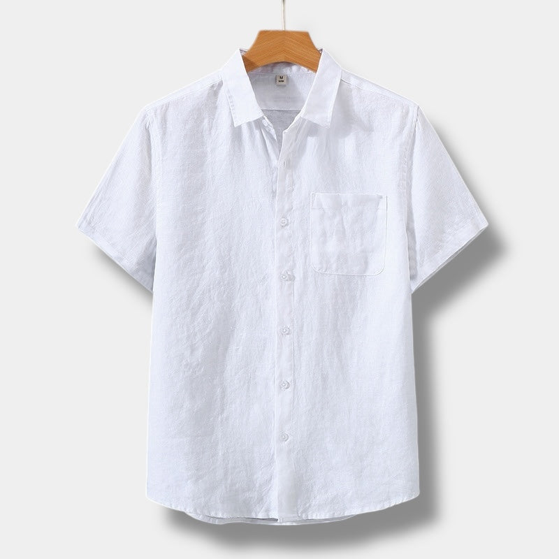 Men's Linen Short Sleeve Button Down Shirt with Chest Pocket