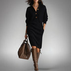 Women's Wool Mix Knit Quarter-Button Polo Dress