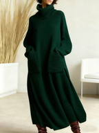 Women's Wool Loose Fit High Neck Knit Long Sleeve Maxi Dress