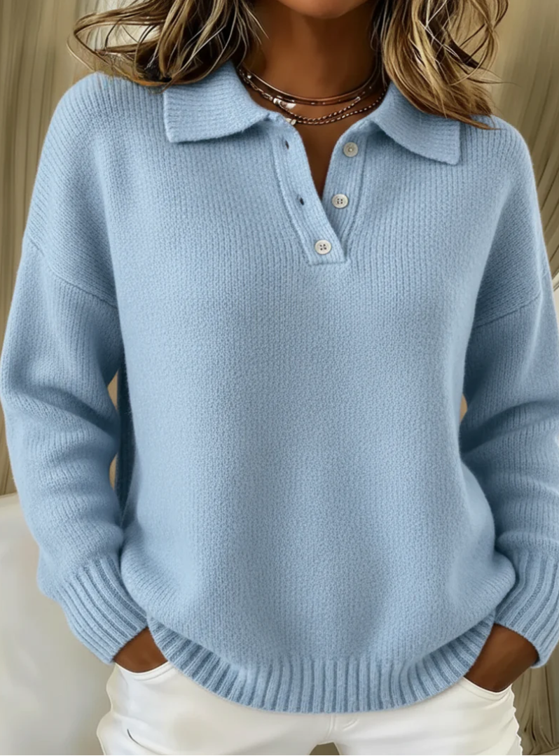 Women's Polo Jumper Wool Mix Knit Collared Sweater Long Sleeve Knitwear