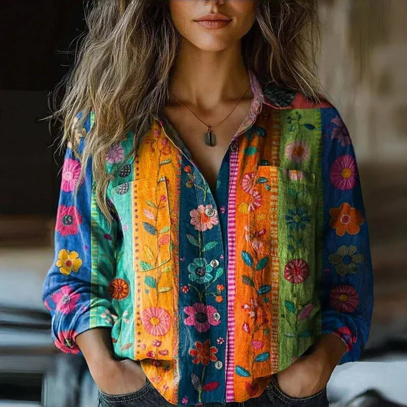 Women's Blouse Cotton Heritage Print Summer Long Sleeve Shirt
