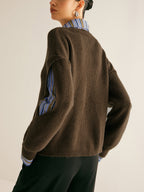 Women Knit Jumper Crew Neck Pullover Sweater Layered Long Sleeve Top