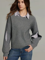Women Knit Jumper Crew Neck Pullover Sweater Layered Long Sleeve Top