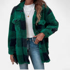 Sophie Laurent | Plush Checkered Sherpa Jacket For Women