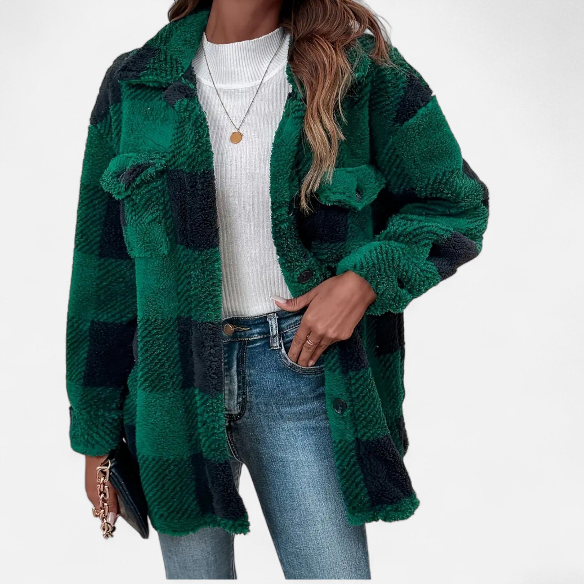 Sophie Laurent | Plush Checkered Sherpa Jacket For Women