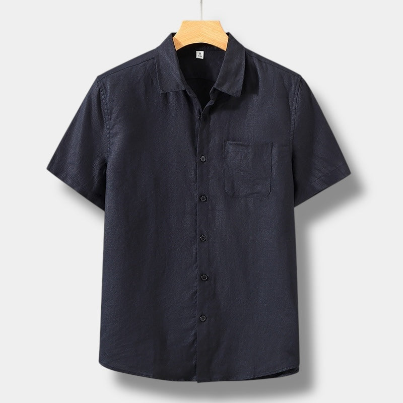 Men's Linen Short Sleeve Button Down Shirt with Chest Pocket
