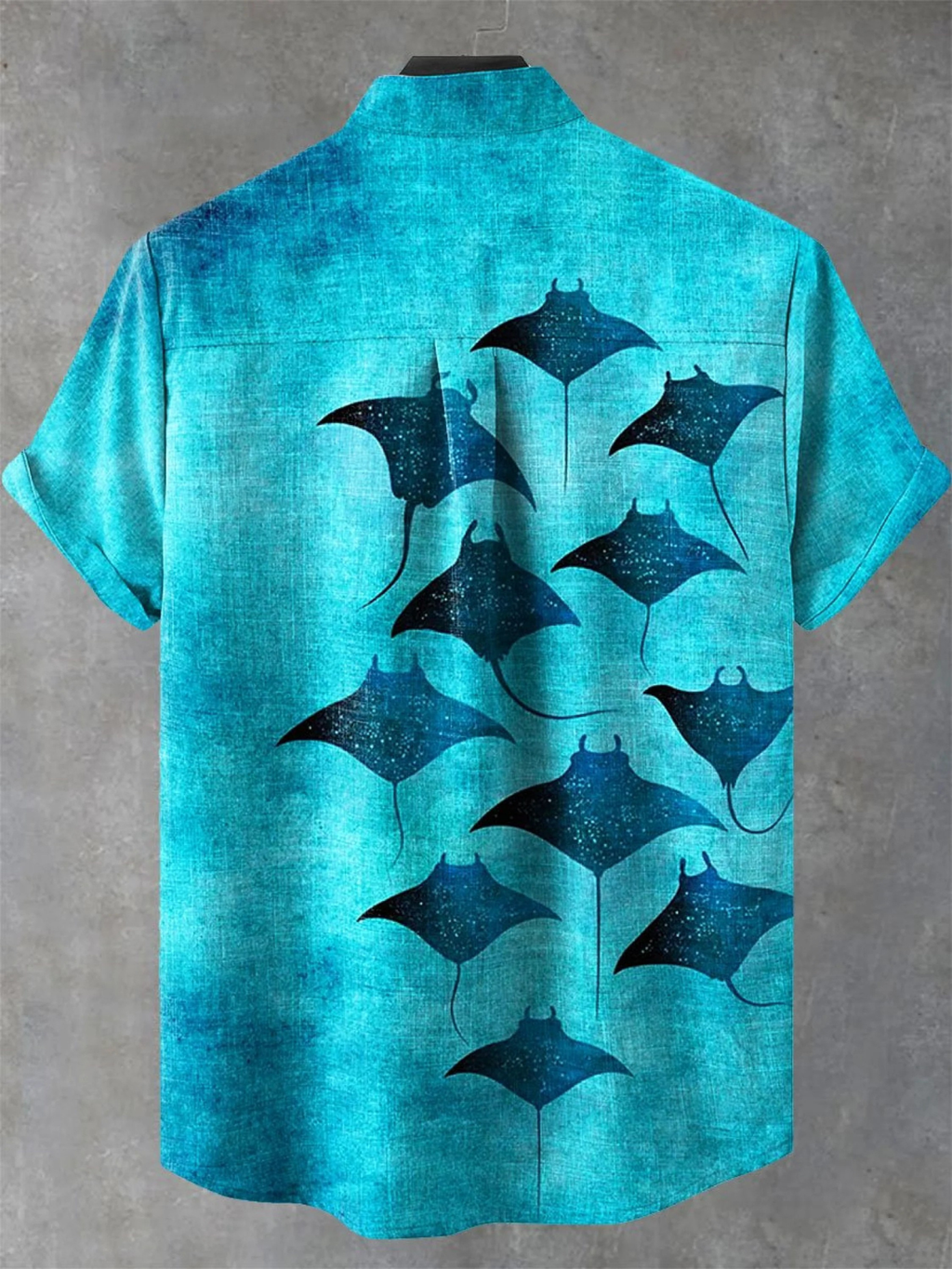 Men's Linen Shirt Manta Ray Pattern Short Sleeve Button Down