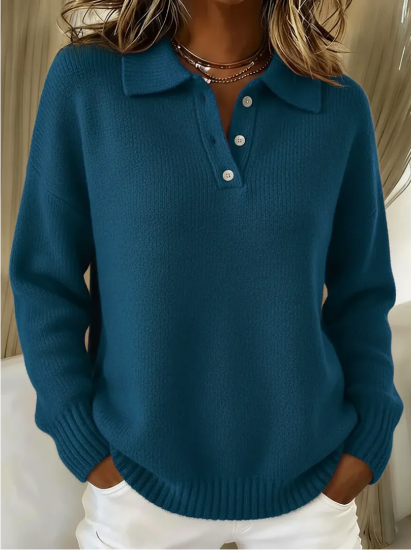 Women's Polo Jumper Wool Mix Knit Collared Sweater Long Sleeve Knitwear