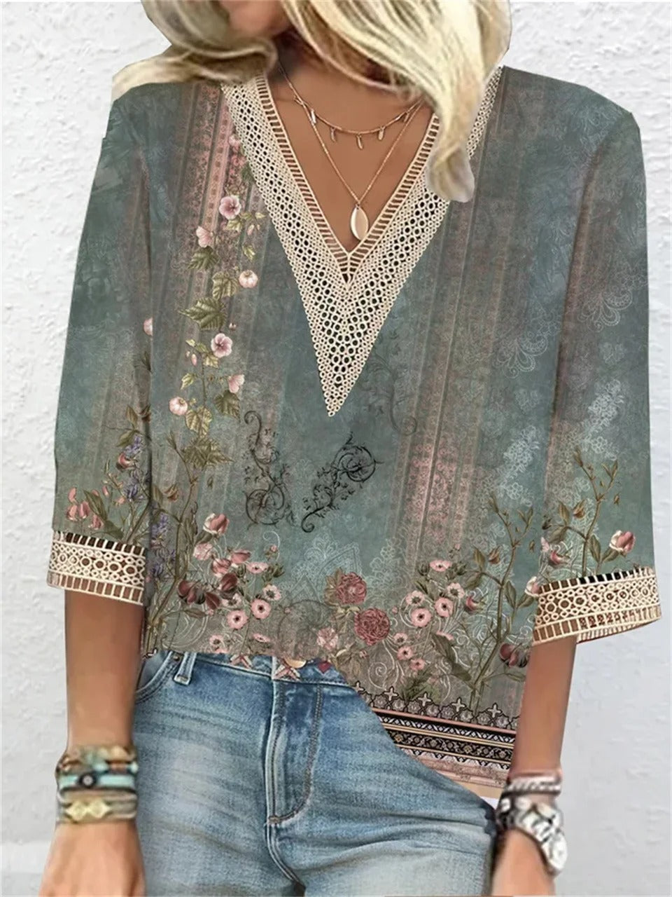 Camille Laurent | Vintage Lace Trim Blouse For Women