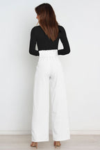 Women's High-Waist Wide Leg Knit Blend Trousers with Tie Belt