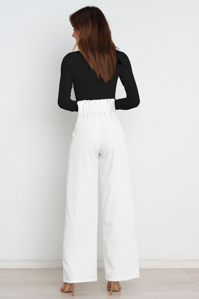 Women's High-Waist Wide Leg Knit Blend Trousers with Tie Belt