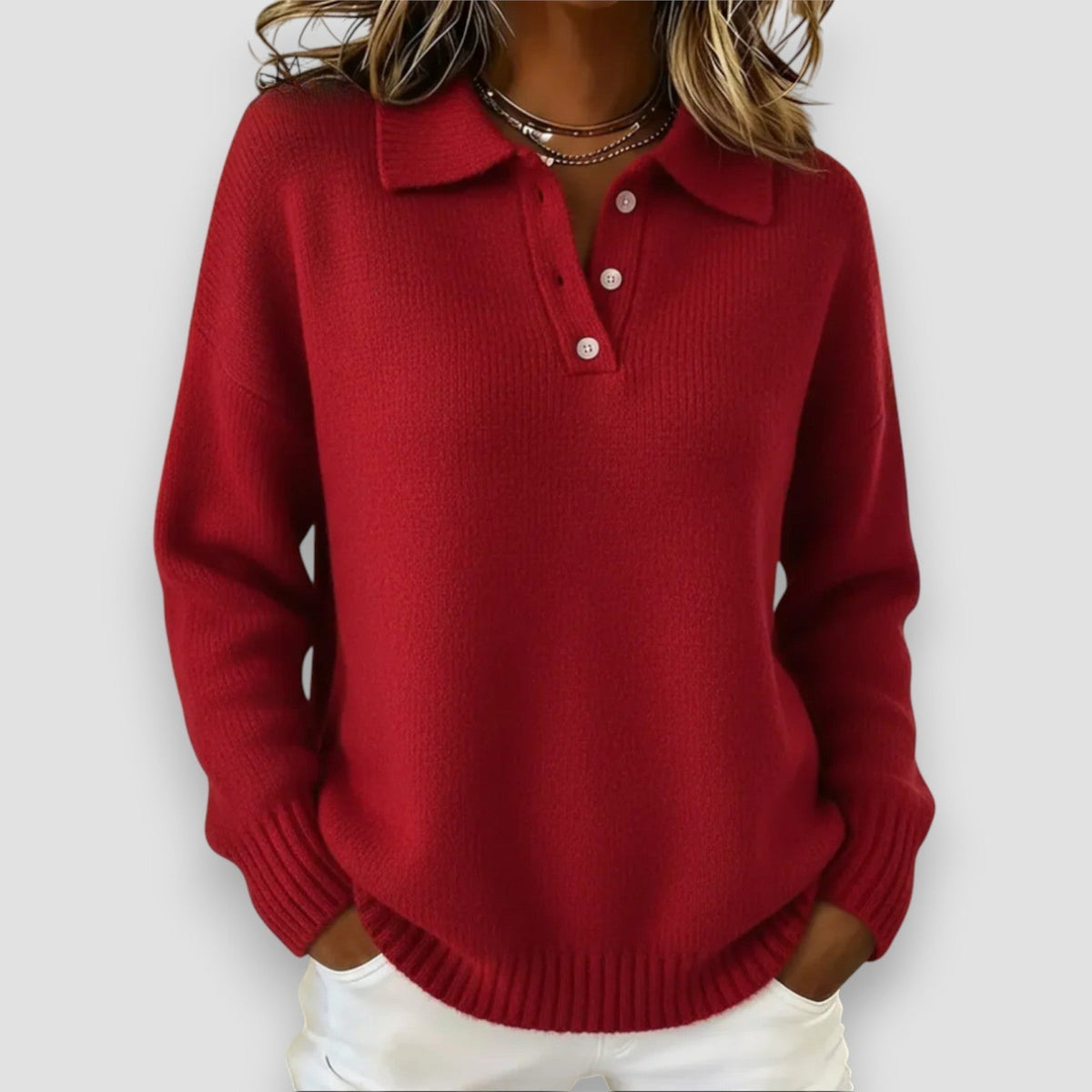 Women's Polo Jumper Wool Mix Knit Collared Sweater Long Sleeve Knitwear