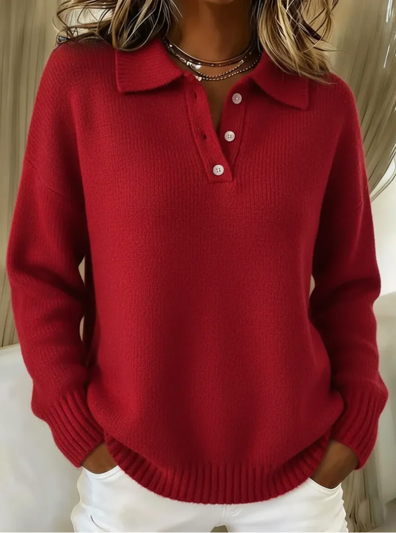 Women's Polo Jumper Wool Mix Knit Collared Sweater Long Sleeve Knitwear
