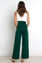 Women's High-Waist Wide Leg Knit Blend Trousers with Tie Belt