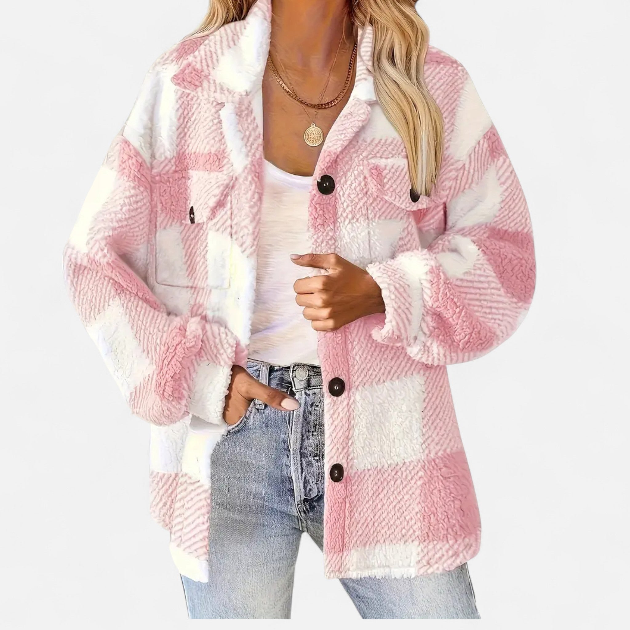 Sophie Laurent | Plush Checkered Sherpa Jacket For Women