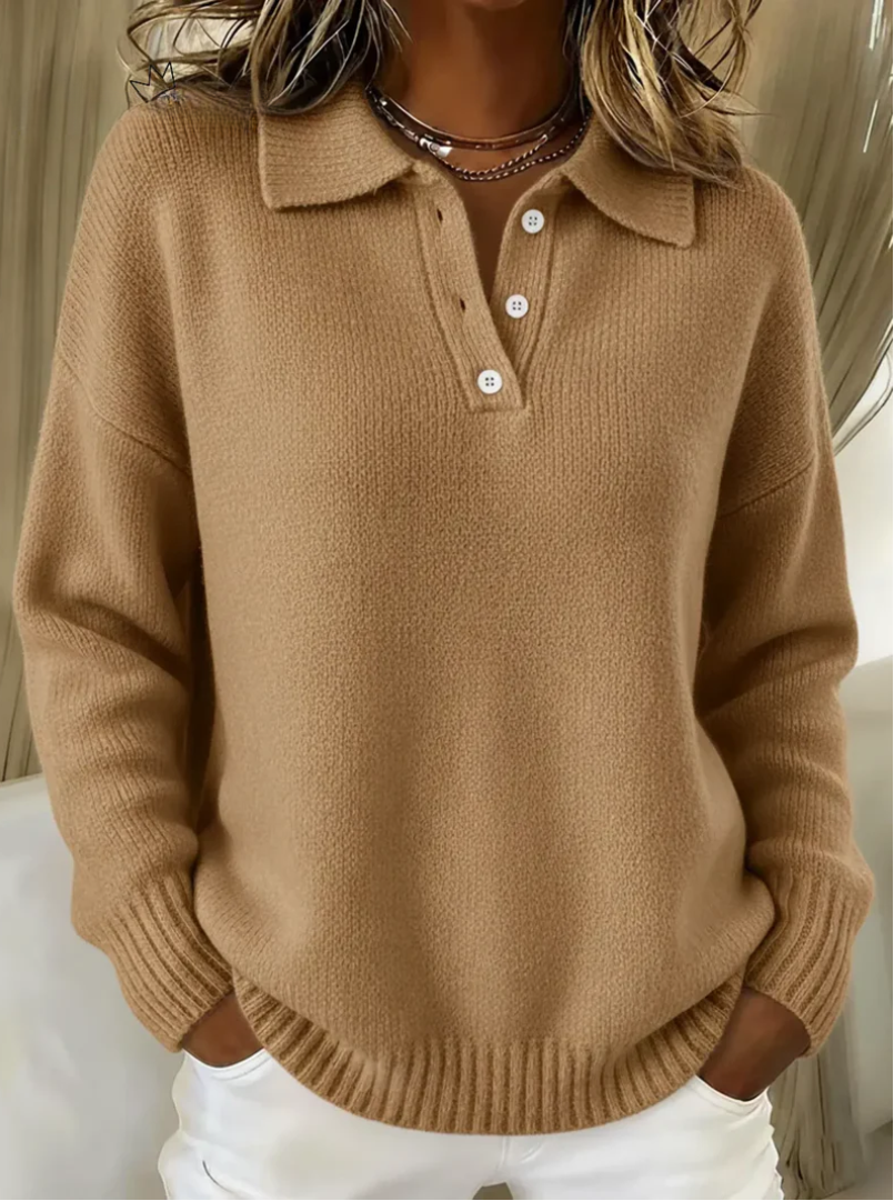 Women's Polo Jumper Wool Mix Knit Collared Sweater Long Sleeve Knitwear