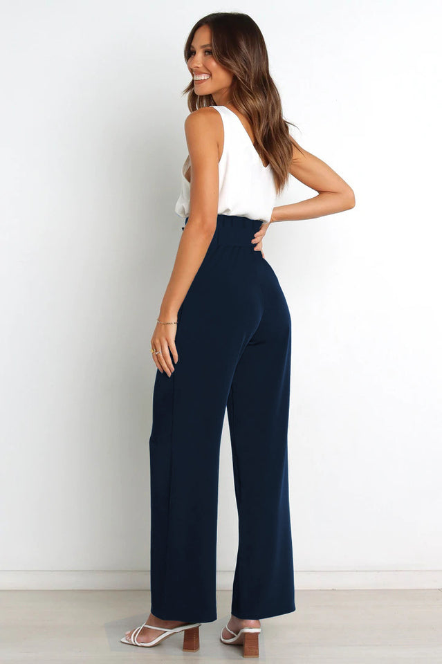 Women's High-Waist Wide Leg Knit Blend Trousers with Tie Belt
