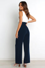 Women's High-Waist Wide Leg Knit Blend Trousers with Tie Belt