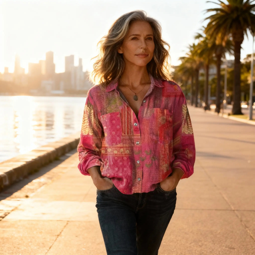 Women's Blouse Cotton Heritage Print Summer Long Sleeve Shirt