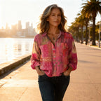 Women's Blouse Cotton Heritage Print Summer Long Sleeve Shirt