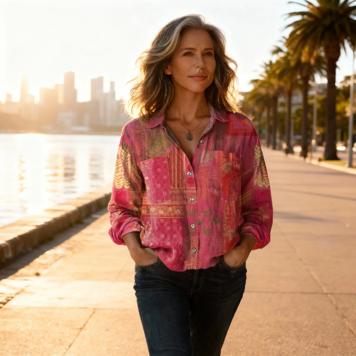 Women's Blouse Cotton Heritage Print Summer Long Sleeve Shirt