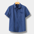 Men's Linen Short Sleeve Button Down Shirt with Chest Pocket