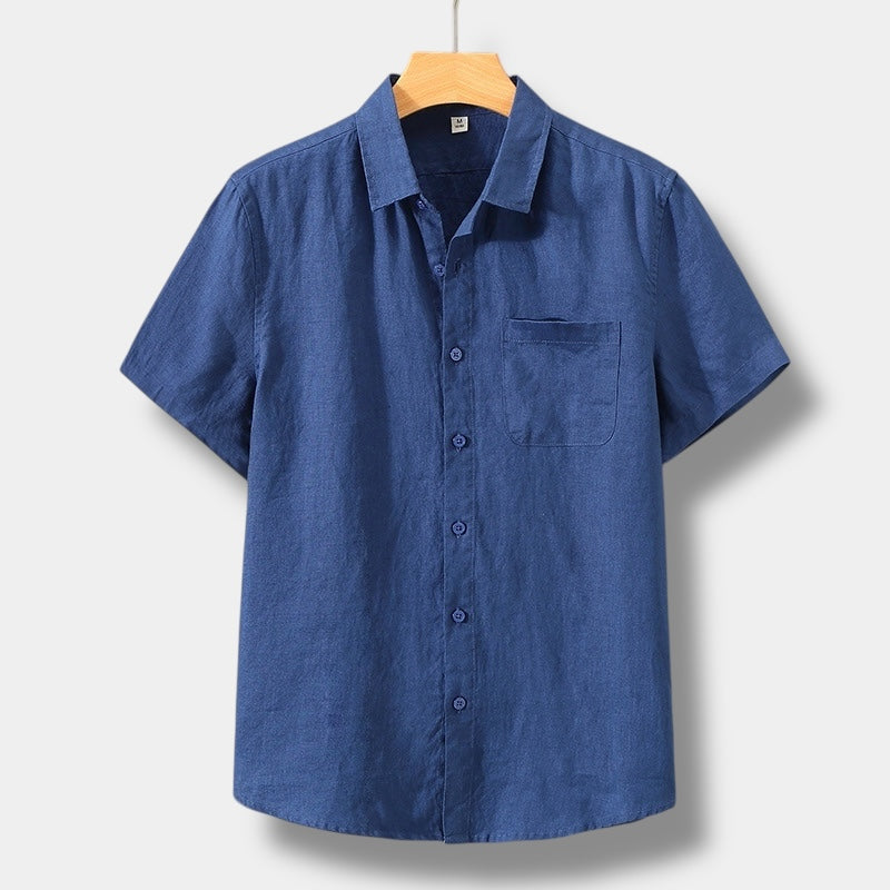 Men's Linen Short Sleeve Button Down Shirt with Chest Pocket