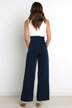 Women's High-Waist Wide Leg Knit Blend Trousers with Tie Belt