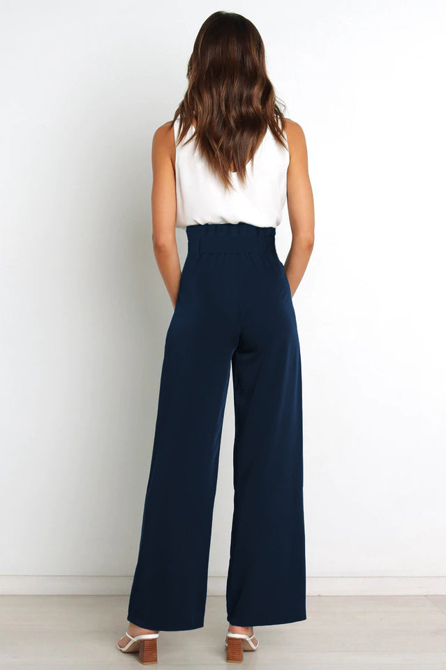 Women's High-Waist Wide Leg Knit Blend Trousers with Tie Belt