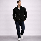 Men's Wool Ribbed Shawl Collar Long-Sleeve Cardigan