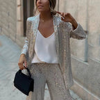 Amelia Hughes | Sequin Two-Piece Set With High-Waisted Pants For Women