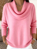 Women's Cowl Neck Knit Sweater Long Sleeve Merino Wool Jumper Pullover Tops