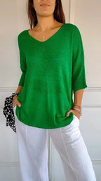 'Mia™ - Cozy Top with Knitted V-Neck — Soft Knit
