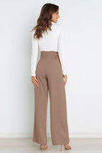 Women's High-Waist Wide Leg Knit Blend Trousers with Tie Belt